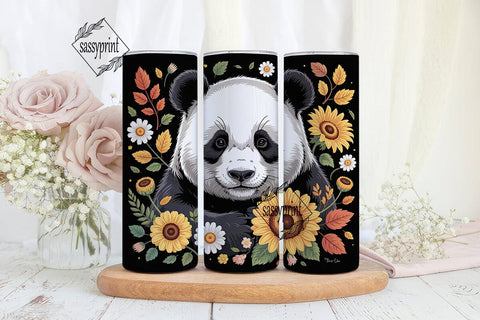 Panda with Sunflowers 20oz Tumbler Wrap Sublimation sassyprint 