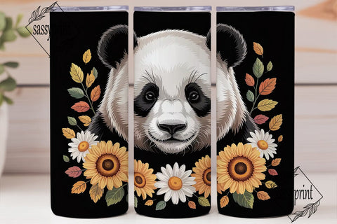 Panda with Sunflowers 20oz Tumbler Wrap Sublimation sassyprint 
