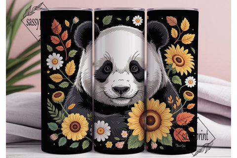Panda with Sunflowers 20oz Tumbler Wrap Sublimation sassyprint 