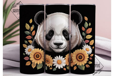 Panda with Sunflowers 20oz Tumbler Wrap Sublimation sassyprint 