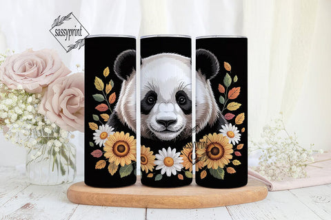 Panda with Sunflowers 20oz Tumbler Wrap Sublimation sassyprint 