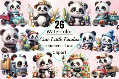 Pandas Clipart, Cute Little Pandas Sublimation SVGArt 