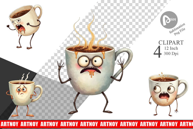 Panic Coffee Clipart Sublimation artnoy 