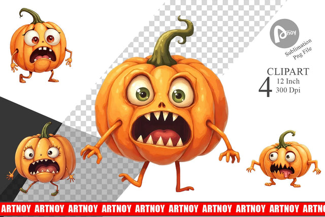 Panic Pumpkin Clipart Sublimation artnoy 