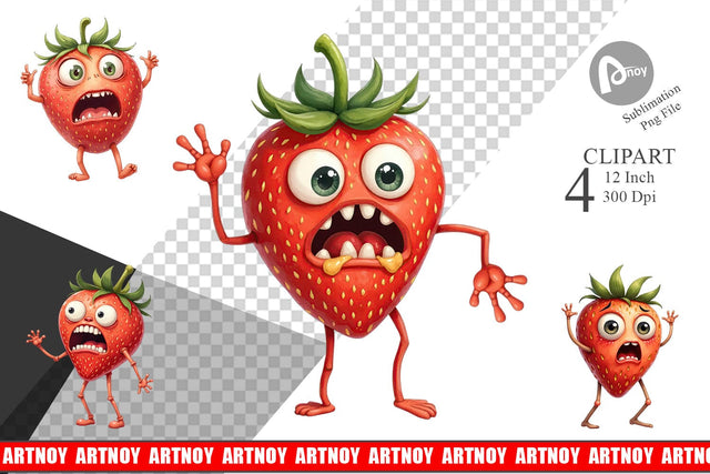 Panic Strawberry Clipart Sublimation artnoy 