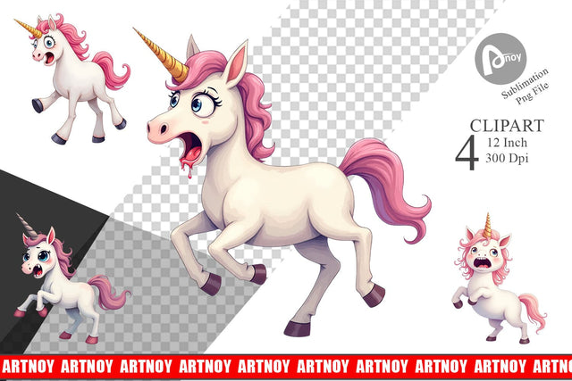 Panic Unicorn Clipart Sublimation artnoy 