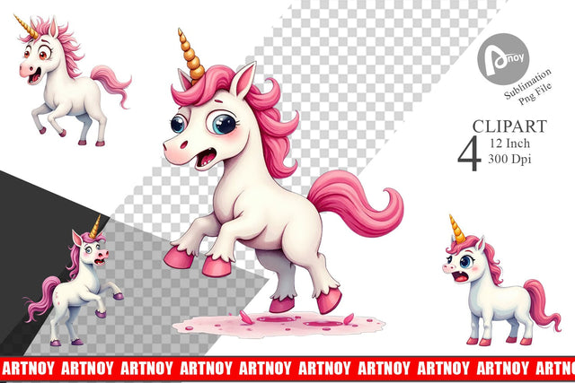 Panic Unicorn Clipart Sublimation artnoy 