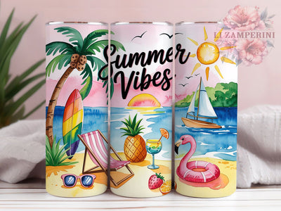 Panoramic Beach Life Summer Vibes 20oz Tumbler, Summer Vibes Wrap, Coastal Scenery PNG, 20oz Skinny Tumbler, Beach Scene Sublimation, Tropical Ocean Art, Summer Vacation Design, Panoramic Beach Graphic Sublimation Li Zamperini 