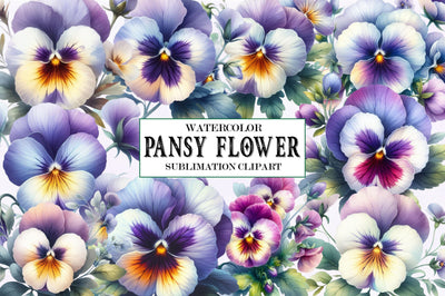 Pansy Flower Clipart Bundle PNG Sublimation SVGista 