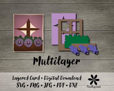 Pansy Flower Window Box 3D Layered Greeting Card SVG Cut File for All Occasions, Birthday, Thank You, or Note Card 3D Paper Flowingcreek 