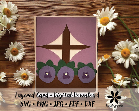 Pansy Flower Window Box 3D Layered Greeting Card SVG Cut File for All Occasions, Birthday, Thank You, or Note Card 3D Paper Flowingcreek 
