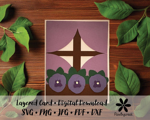 Pansy Flower Window Box 3D Layered Greeting Card SVG Cut File for All Occasions, Birthday, Thank You, or Note Card 3D Paper Flowingcreek 