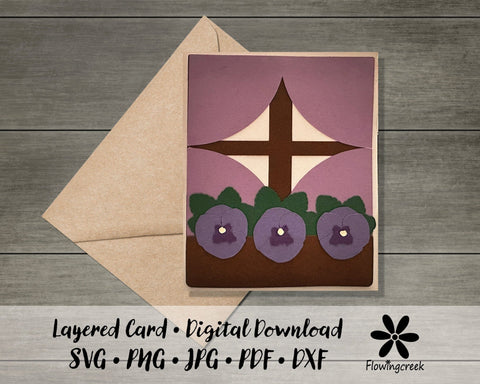 Pansy Flower Window Box 3D Layered Greeting Card SVG Cut File for All Occasions, Birthday, Thank You, or Note Card 3D Paper Flowingcreek 