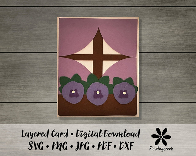 Pansy Flower Window Box 3D Layered Greeting Card SVG Cut File for All Occasions, Birthday, Thank You, or Note Card 3D Paper Flowingcreek 