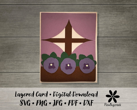 Pansy Flower Window Box 3D Layered Greeting Card SVG Cut File for All Occasions, Birthday, Thank You, or Note Card 3D Paper Flowingcreek 