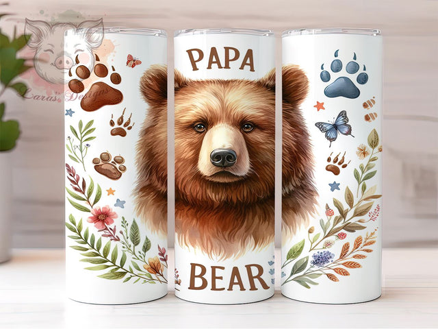 Papa Bear 20 oz Skinny Tumbler Sublimation Design, Straight & Tapered Tumbler Png, Father's Day Tumbler Png, Digital Download PNG Sublimation Lara' s Designs 