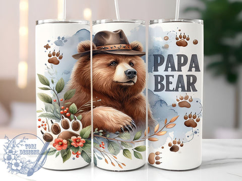 Papa Bear 20oz Skinny Tumbler PNG, Father's Day Tumbler Sublimation Wrap, Straight & Tapered Tumbler Wrap, Instant Digital Download Sublimation ToriDesigns 