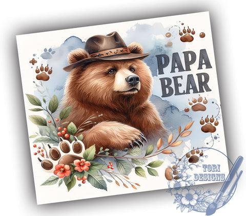Papa Bear 20oz Skinny Tumbler PNG, Father's Day Tumbler Sublimation Wrap, Straight & Tapered Tumbler Wrap, Instant Digital Download Sublimation ToriDesigns 