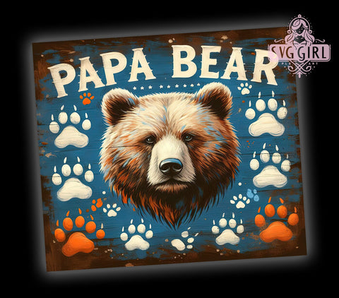Papa Bear 20oz Tumbler Wrap Sublimation Design, Straight Tapered Tumbler Wrap, Father's Day Tumbler Png, Instant Digital Download Sublimation SvggirlplusArt 