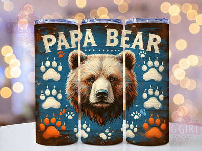 Papa Bear 20oz Tumbler Wrap Sublimation Design, Straight Tapered Tumbler Wrap, Father's Day Tumbler Png, Instant Digital Download Sublimation SvggirlplusArt 