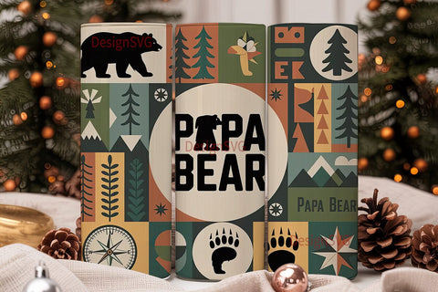 Papa Bear 20oz Tumbler Wrap Sublimation DesignSVG 