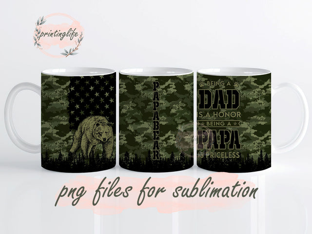 Papa Bear American Flag Papa Mug Wrap Design, Instant Digital Design Download Mug Wrap Design, Mug Design PNG Sublimation PrintingLife 
