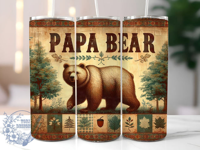 Papa Bear, Dad Tumbler, Father's Day Gift, 20oz Sublimation, Father's Day Designs, Dad Life, Family Drinkware, Cute Tumbler Wraps Sublimation ToriDesigns 