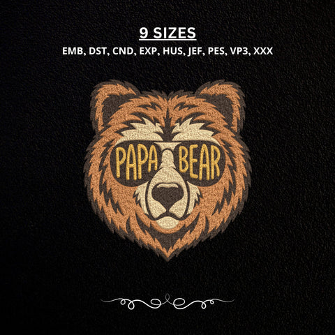 Papa Bear Embroidery Design – Bear With Sunglasses Machine Embroidery File, Dad Grandpa Father Gift Design Embroidery/Applique DESIGNS PatternFeed8 