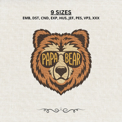 Papa Bear Embroidery Design – Bear With Sunglasses Machine Embroidery File, Dad Grandpa Father Gift Design Embroidery/Applique DESIGNS PatternFeed8 