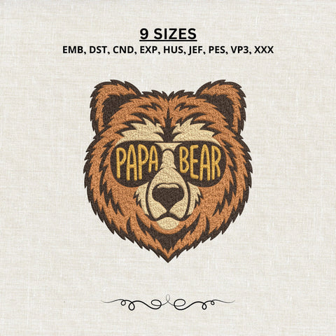 Papa Bear Embroidery Design – Bear With Sunglasses Machine Embroidery File, Dad Grandpa Father Gift Design Embroidery/Applique DESIGNS PatternFeed8 