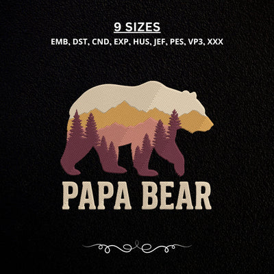 Papa Bear Embroidery Design – Mountain Forest Bear Silhouette Wildlife Dad Machine Embroidery File Embroidery/Applique DESIGNS PatternFeed8 