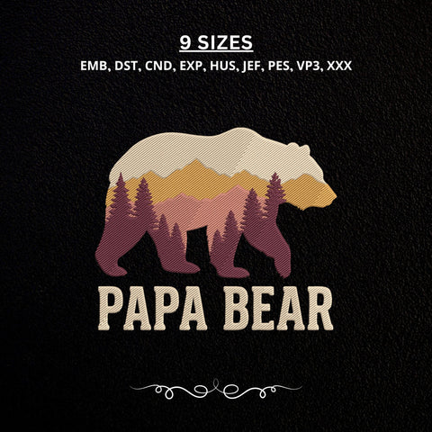 Papa Bear Embroidery Design – Mountain Forest Bear Silhouette Wildlife Dad Machine Embroidery File Embroidery/Applique DESIGNS PatternFeed8 