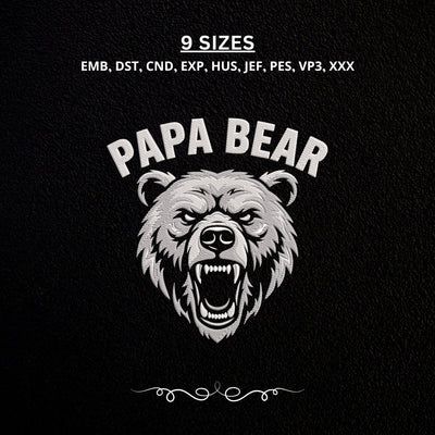 Papa Bear Embroidery Design – Roaring Grizzly Bear Head Fierce Dad Machine Embroidery File Embroidery/Applique DESIGNS PatternFeed8 