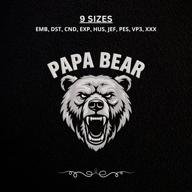 Papa Bear Embroidery Design – Roaring Grizzly Bear Head Fierce Dad Machine Embroidery File Embroidery/Applique DESIGNS PatternFeed8 