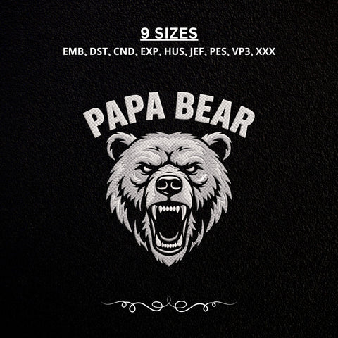 Papa Bear Embroidery Design – Roaring Grizzly Bear Head Fierce Dad Machine Embroidery File Embroidery/Applique DESIGNS PatternFeed8 