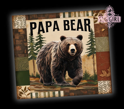 Papa Bear Tumbler, Father's Day Gift, Dad Tumbler Design, 20oz PNG Wrap, Dad Life Art, Sublimation Wrap, Family Graphics, Cute Tumbler Design Sublimation SvggirlplusArt 