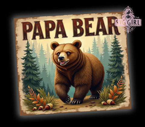 Papa Bear Tumbler, Father's Day Gift, Dad Tumbler Design, 20oz PNG Wrap, Dad Life Art, Sublimation Wrap, Family Graphics, Cute Tumbler Design Sublimation SvggirlplusArt 