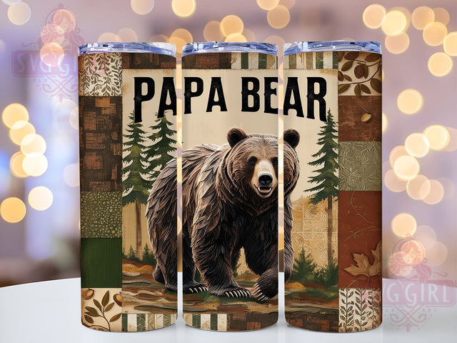 Papa Bear Tumbler, Father's Day Gift, Dad Tumbler Design, 20oz PNG Wrap, Dad Life Art, Sublimation Wrap, Family Graphics, Cute Tumbler Design Sublimation SvggirlplusArt 