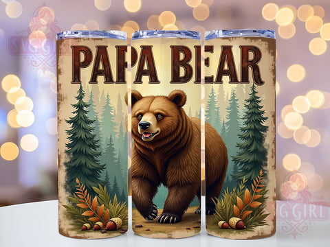 Papa Bear Tumbler, Father's Day Gift, Dad Tumbler Design, 20oz PNG Wrap, Dad Life Art, Sublimation Wrap, Family Graphics, Cute Tumbler Design Sublimation SvggirlplusArt 