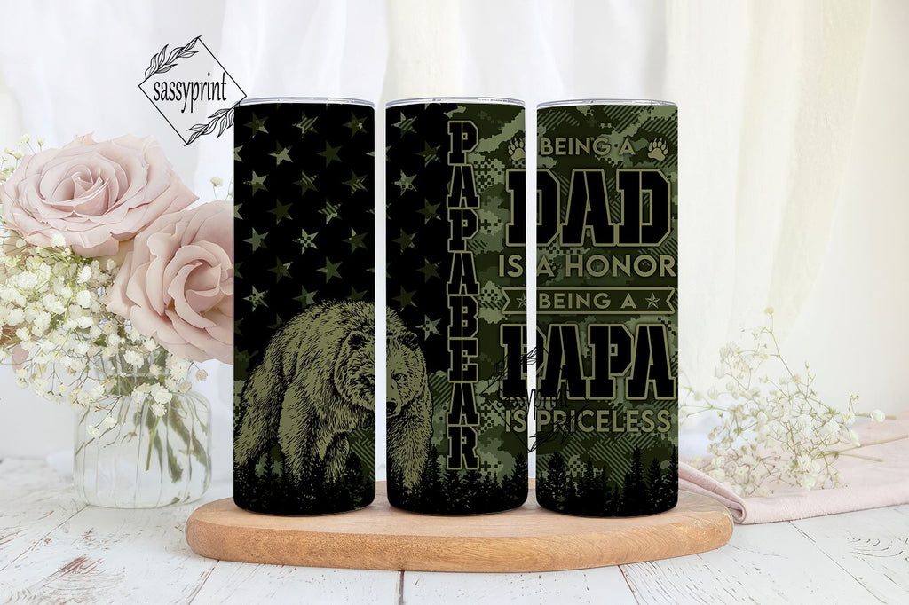 Papa Bear Tumbler For Dad, American Flag Papa Tumbler, Funny Dad Cups ...