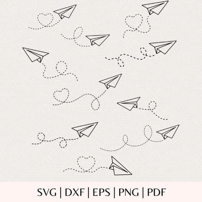 Paper Airplane SVG Bundle - Heart Plane Route Cut File for Cricut - Dashed Travel Lines Love Trip Clipart Vector SVG DreamingSVG 