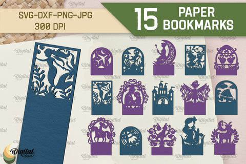 Paper Bookmark SVG Bundle. Fantasy Bookmark Paper Cut 3D Paper Evgenyia Guschina 