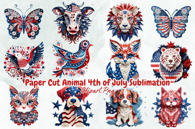 Paper Cut Animal 4th of July Sublimation Bundle Sublimation Designangry 