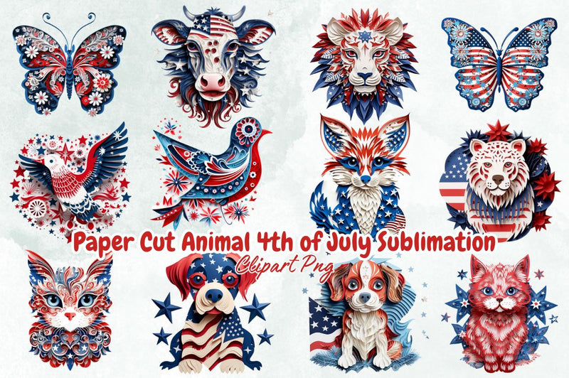 Paper Cut Animal 4th of July Sublimation Bundle Sublimation Designangry 