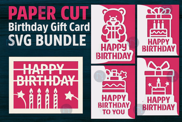Paper Cut Birthday Gift Card SVG Bundle SVG MD JOYNAL ABDIN 