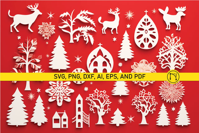 Paper Cut Christmas Element SVG Bundle SVG MD JOYNAL ABDIN 