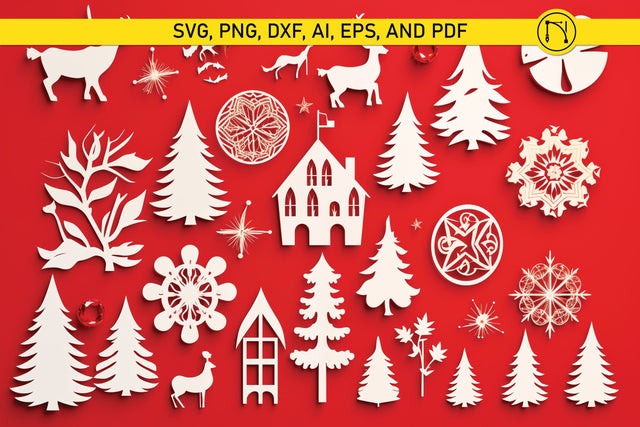 Paper Cut Christmas Element SVG Bundle SVG MD JOYNAL ABDIN 