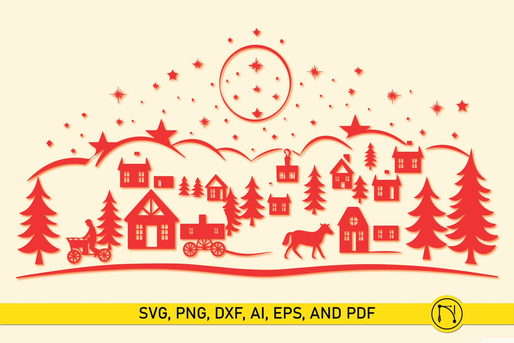 Paper Cut Christmas Scene SVG - So Fontsy