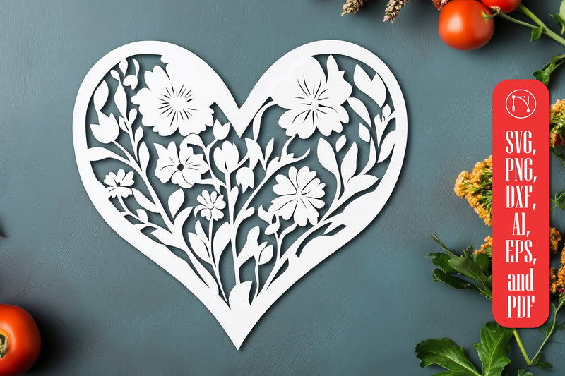 Paper Cut Floral Heart SVG Cut File - So Fontsy
