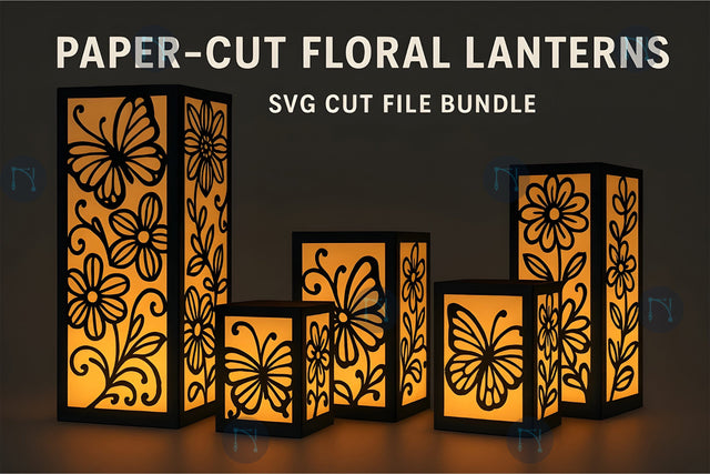 Paper-Cut Floral Lanterns SVG Cut File Bundle SVG MD JOYNAL ABDIN 
